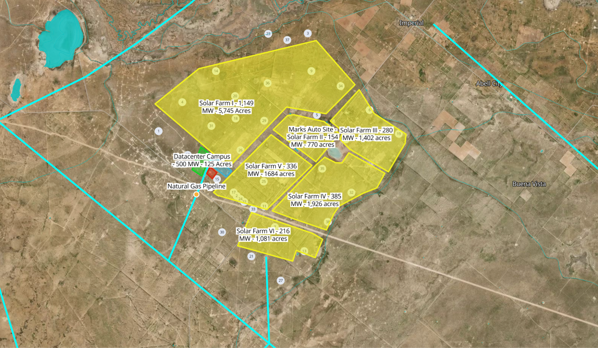 Map depicting hypothetical solar site candidate